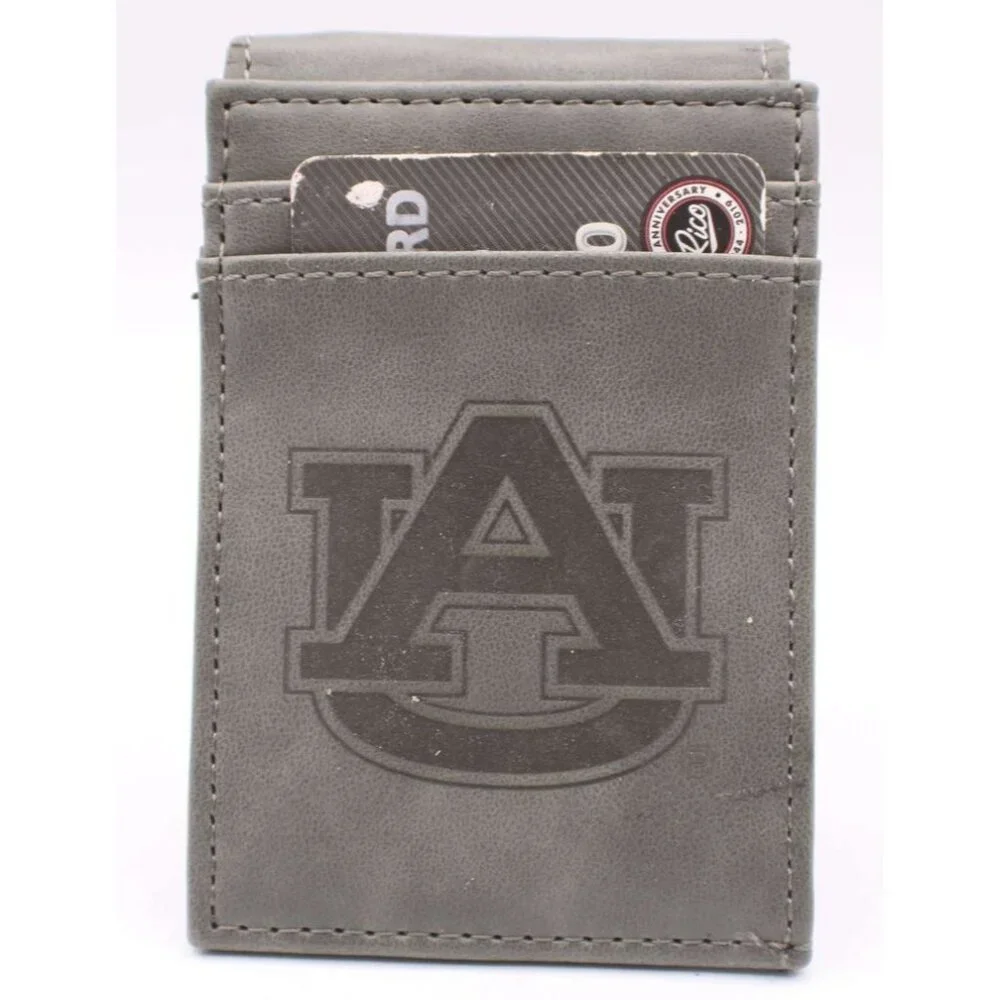 Auburn University Tigers Front Pocket Wallet Bi Fold Faux Leather Gray Black New